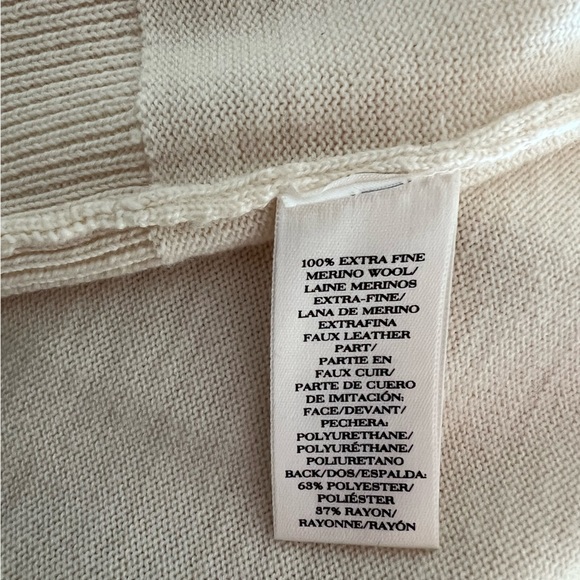 Ann Taylor Merino Wool Long Sleeve Sweater Faux Black Leather Trim Womens M 6 8 - Picture 9 of 10